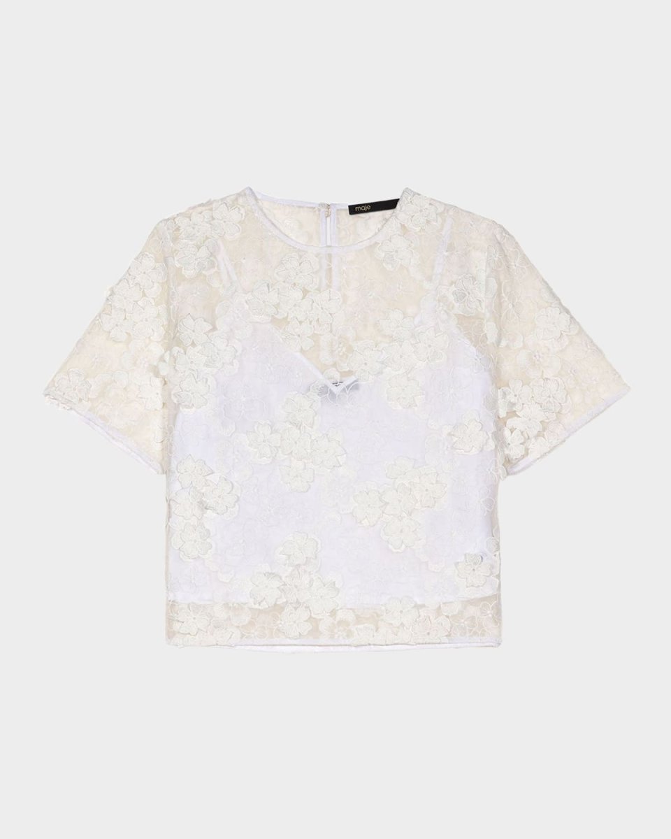 Lefleur Semi-Sheer Floral Embroidered Top